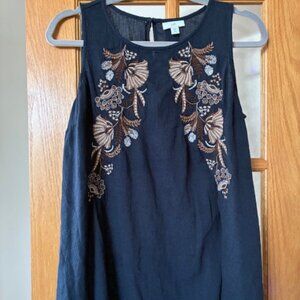 J Jill ladies sleeveless gauze blouse, navy and brown
